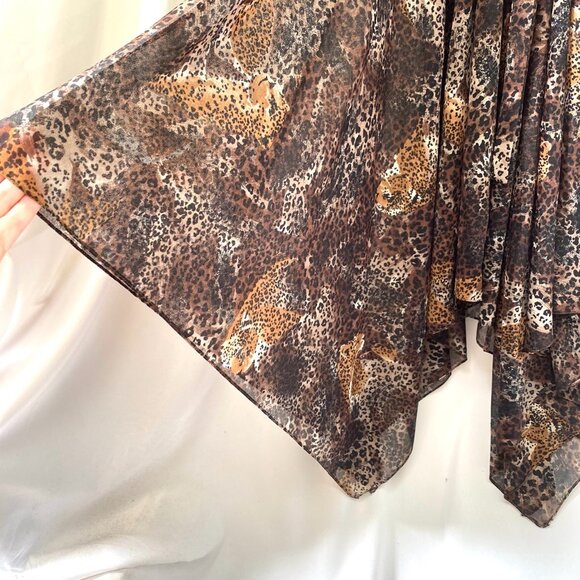 VTG Y2K Womens Cheetah Print Sheer Dress 5/6 Handkerchief Hem Fairy Boho Animal - Picture 6 of 10